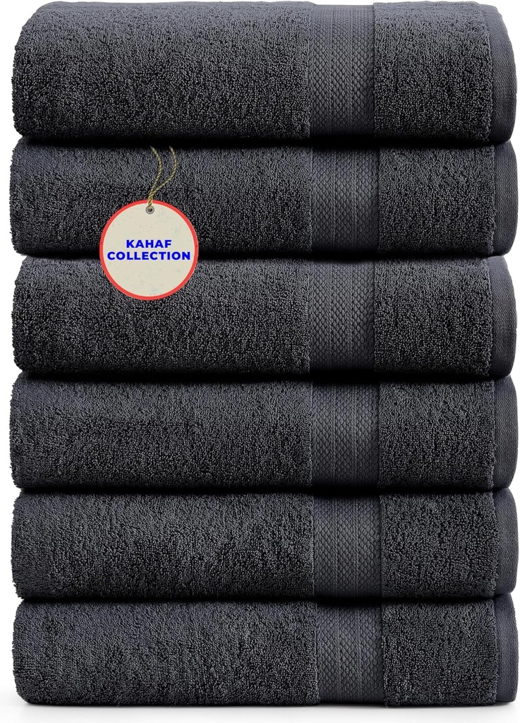 100% Cotton Bath Towels, 24x48 Pack of 6 Towels, Quick Dry, Highly Absorbent, Soft Feel Towel, Gym, Spa, Bathroom, Shower, Pool, Luxury Soft Towels (Grey, 24x48-6 Pack)