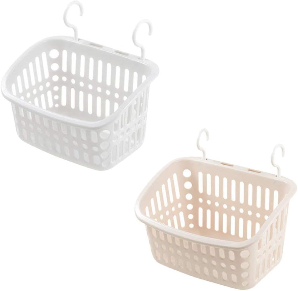 Plastic Mesh Basket 2pcs Shower Basket Organizer Hanging Bathroom Shelf Wall Mounted Storage Rack for Sponge Shampoo Razors Conditioner Desk Organizer