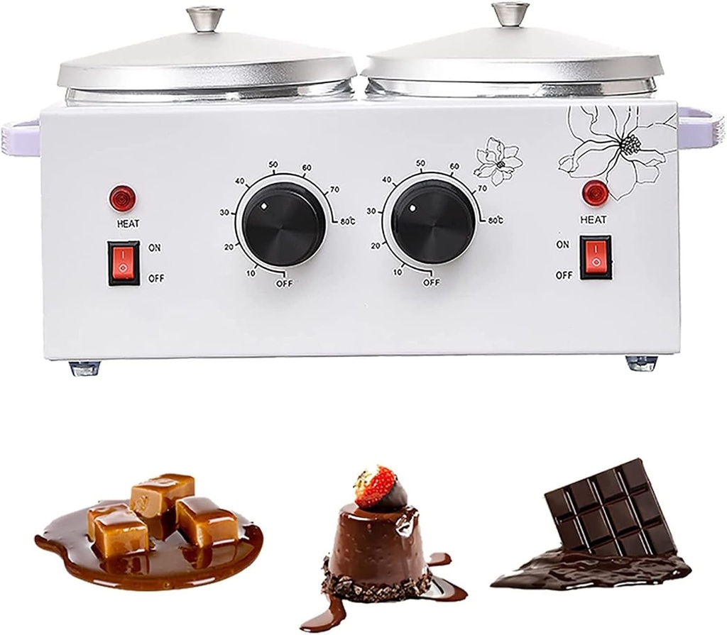 Chocolate Melting Pot,100W Electric Cheese Chocolate Tempering Machine,Hot Wax Machine with Temperature Control,Capacity 400ML,for Butter,Cheese,Milk,2 Pots