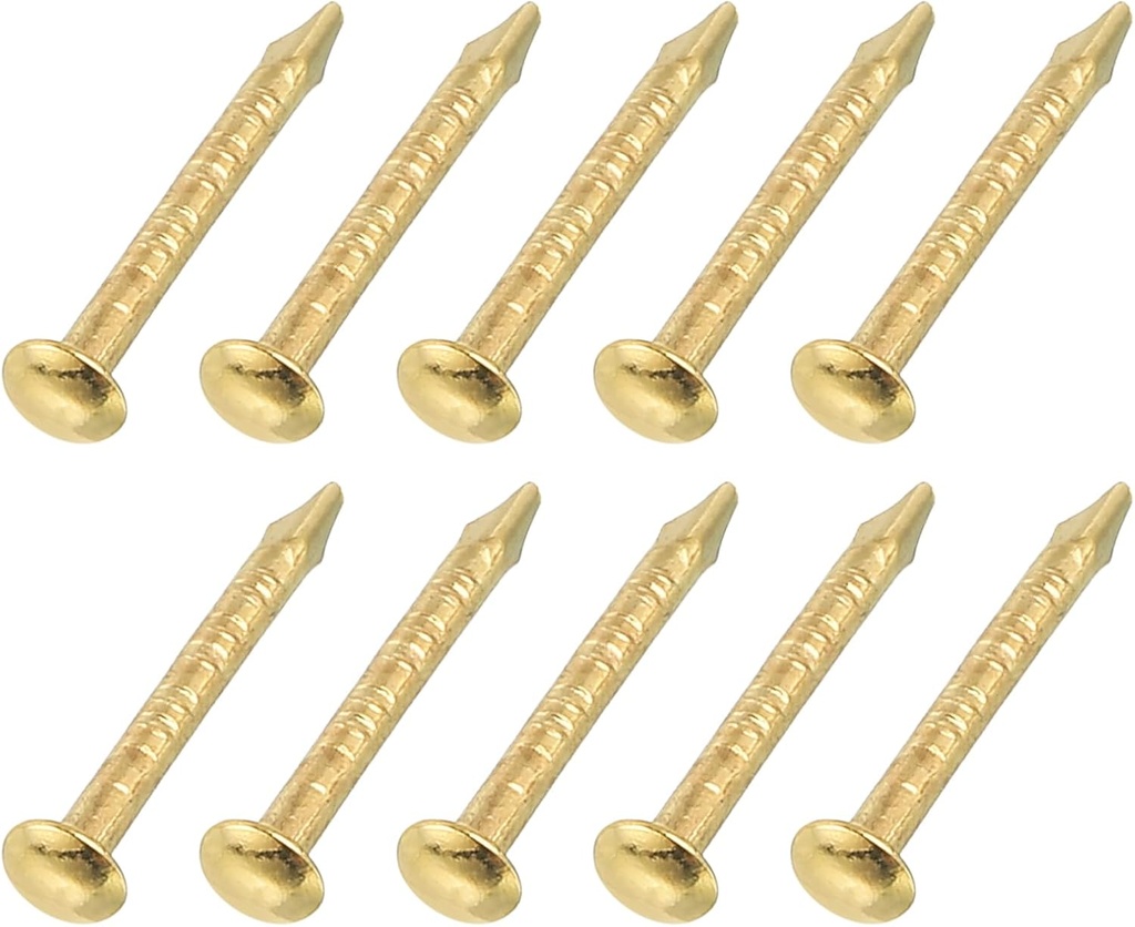 uxcell 50Pcs Small Hardware Nails, 1 x 10mm Carbon Steel Round Head Nail Common Finishing Nail for Household Woodworking Picture Hanging DIY Projects, Gold