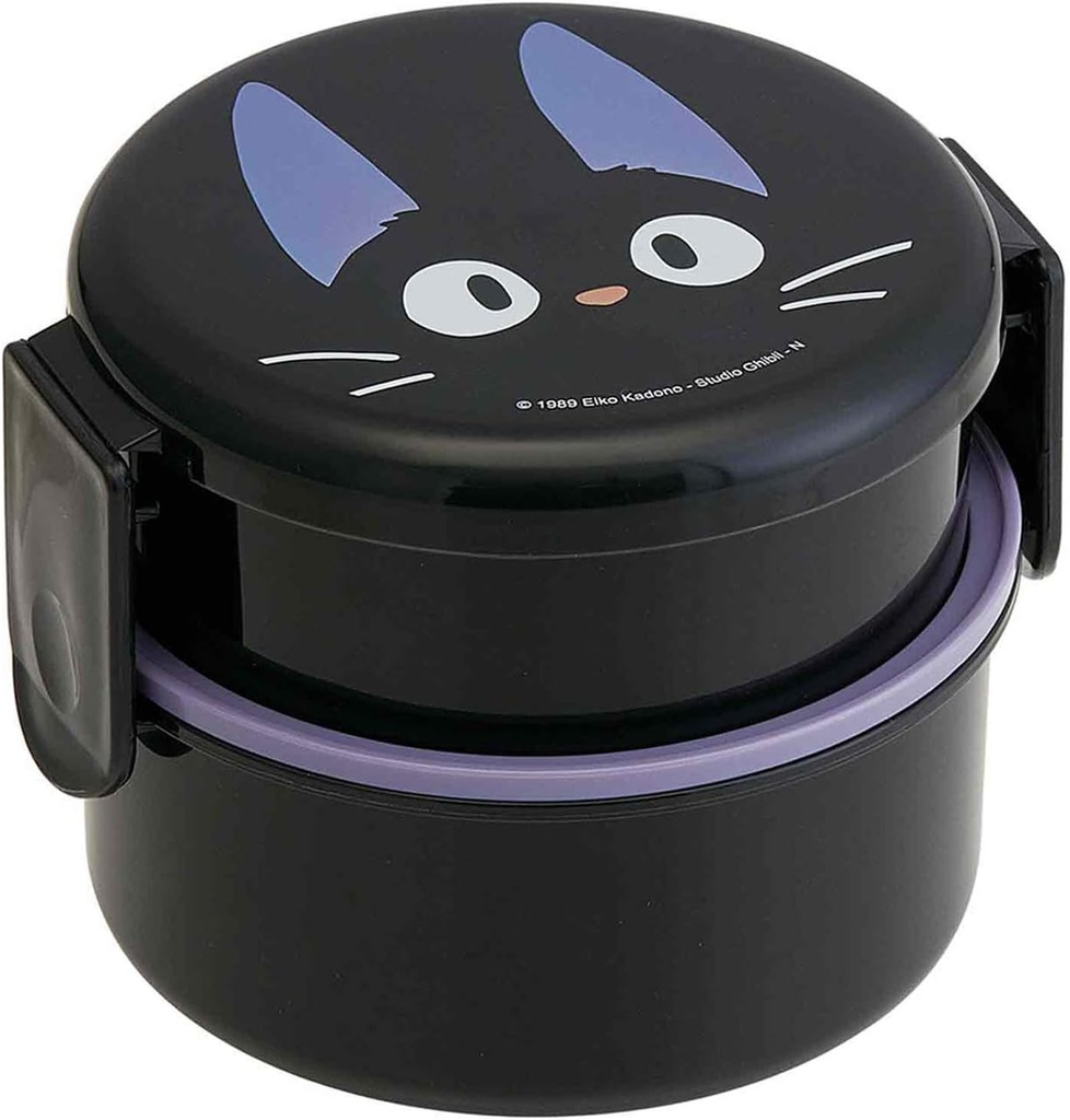 Skater Kiki's Delivery Service 2 Tier Round Bento Lunch Box with Folk (17oz) - Authentic Japanese Design - Microwave Safe - Black