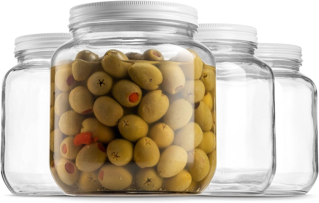 Paksh Novelty Wide Mouth Glass Mason Jar 64 Oz - 4 Pack - Wide Mouth, Airtight Lid, USDA Approved BPA-Free Dishwasher Safe Canning Jar for Fermenting, Sun Tea, Kombucha, Dry Food Storage, Clear