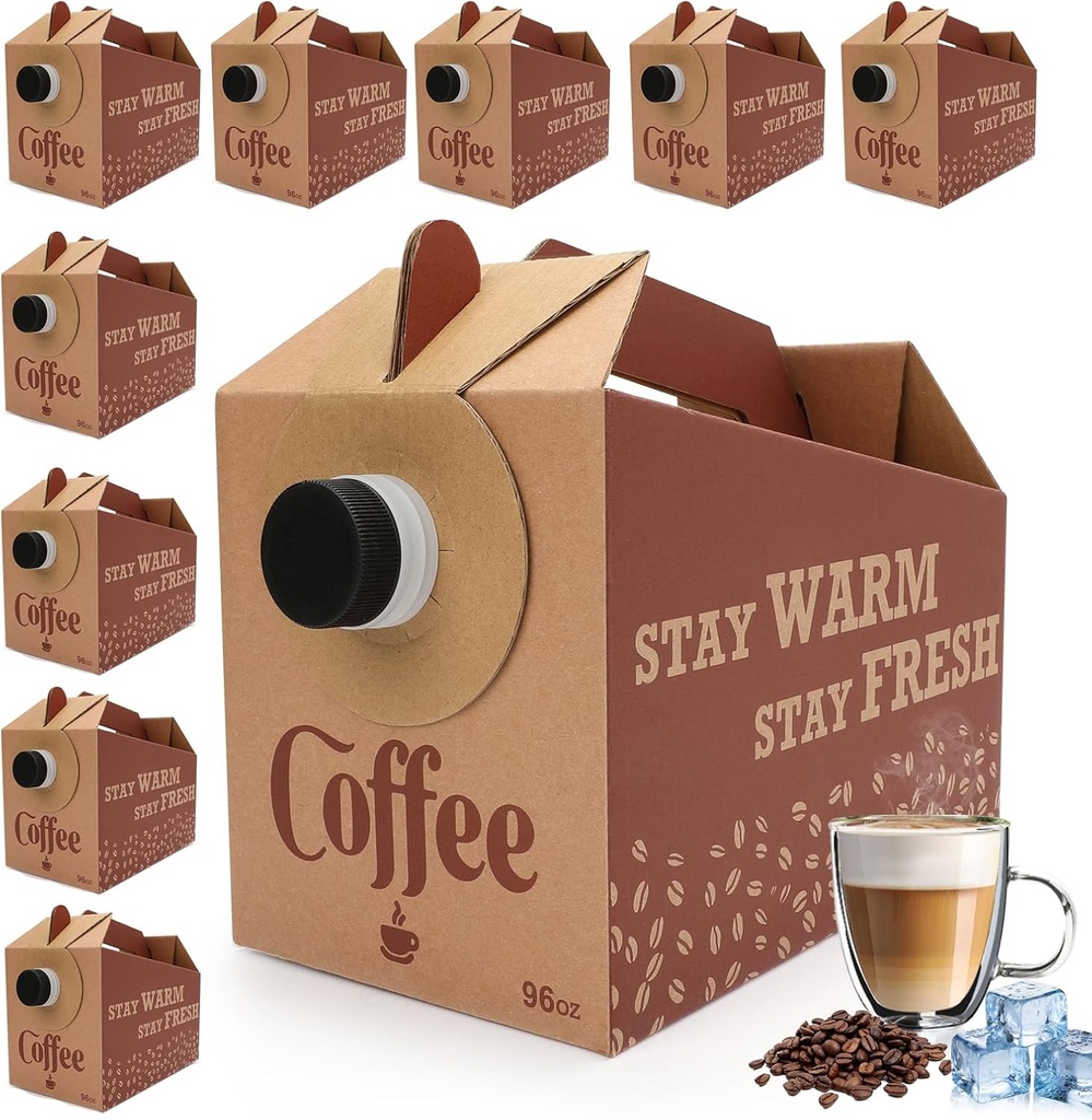 10 Pack Disposable Coffee Box Dispensers Coffee to Go Drink Containers Insulated Hot Beverage Dispenser for Parties Catering Take Out (96 oz)