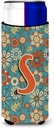 Letter S Flowers Retro Blue Ultra Beverage Insulators for slim cans