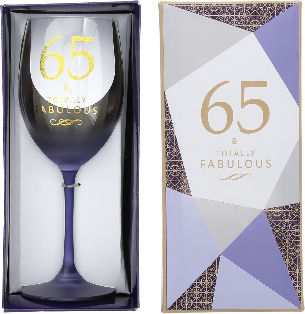 Pavilion Gift Company - 65 & Totally Fabulous - 19 oz Purple & Gold Ombre Stemmed Wine Glass Happy Birthday Party Celebration Milestone Gift Present