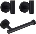 GERZWY Modern Matte Black 3-Piece Bathroom Hardware Set Toilet Paper Holder and 2X Towel Hook Wall Mounted SUS 304 Stainless Steel AG1401B-BK