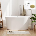 FerdY Shangri-La 47" Acrylic Freestanding Bathtub, Small Classic Oval Shape Acrylic Soaking Bathtub with Polished Gold Drain & Minimalist Linear Design Overflow, Modern White, cUPC Certified