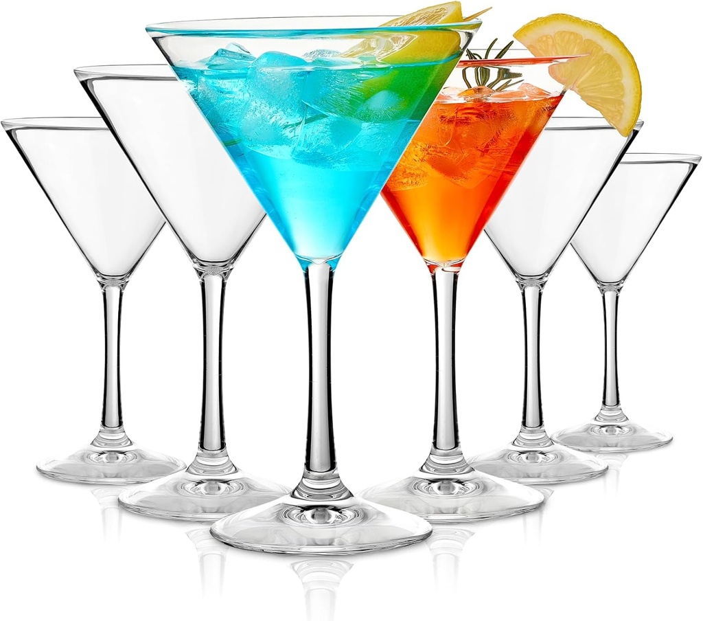Unbreakable Martini Glasses Set of 6, 10 oz Plastic Martini Cocktail Glasses with Stem, Reusable Cocktail Glasses for Bar, Margarita, Whiskey, Gin, Tequila, BPA-Free, Top Rack Dishwasher-Safe, Clear