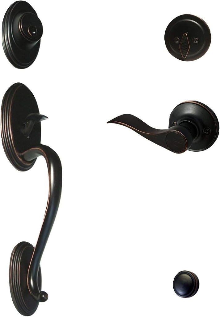 eBuilderDirect Dark Oil Rubbed Bronze Lock Door Lever Handle Entry/Privacy/Passage/Dummy/Deadbolt/Handleset 838DBR (Front Door Handle Set with Right Handed Lever Keyed Alike)