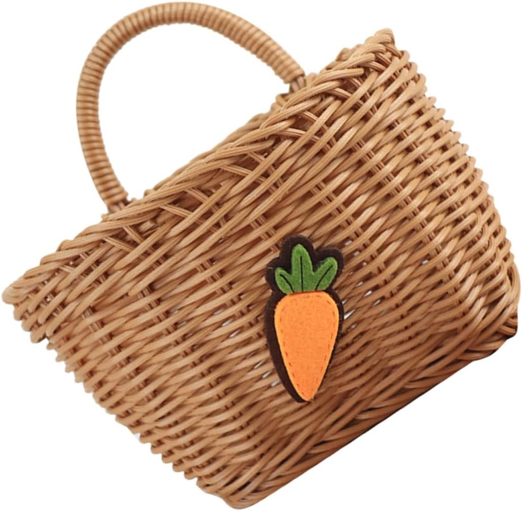 Hanging Vegetable Basket with Carrot Pattern Woven Kitchen Storage Basket for Wall Mount Lightweight Natural Ventilation Organizer for Fruits Seasoning and Veggies for Home and