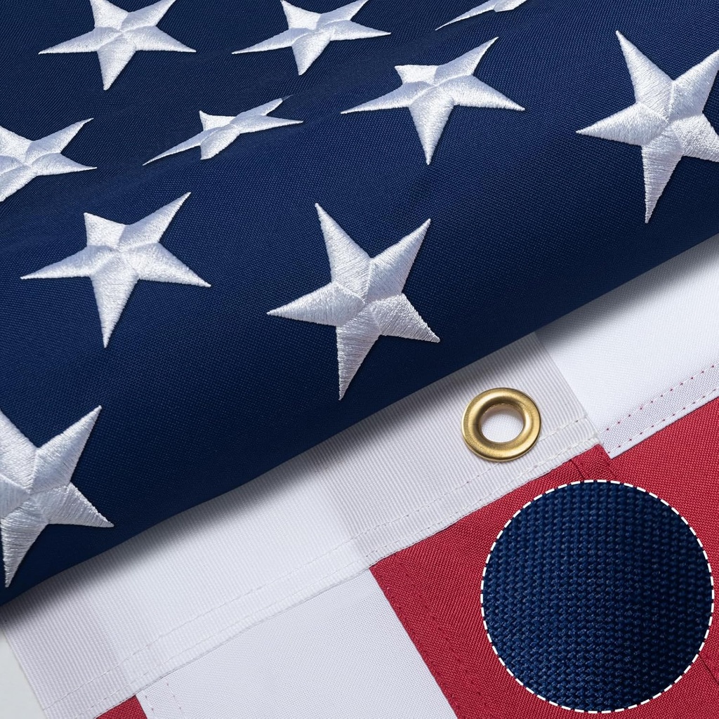 High Wind American Flag for Outdoor 3x5 Ft - Heavy Duty Allegiance US Flag with Embroidered Stars, Sewn Stripes & Brass Grommets All Weather Fade Resistant for Outside Use - made in China