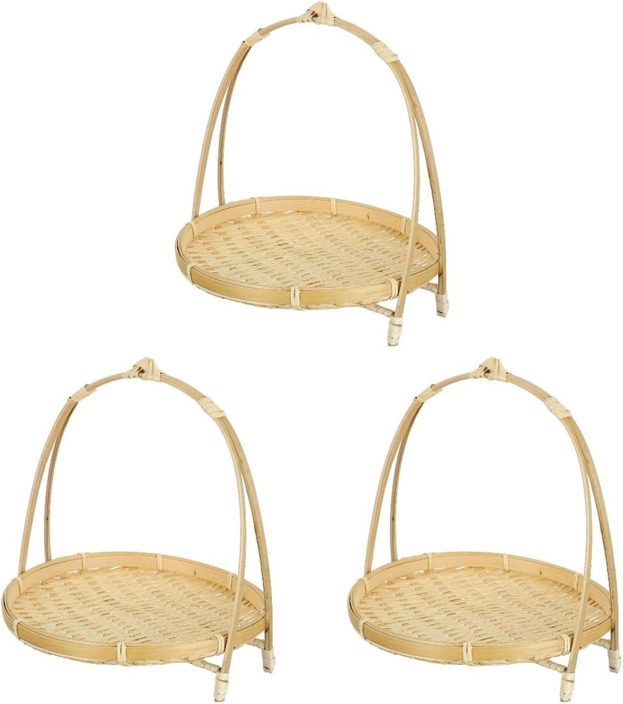 3pcs Bamboo Snack Stand Snack Storage Bowl Basket Fruit Food Storage Basket Sundries Woven Hamper Woven Tray Fruit Dessert Willow Manual Bamboo Weaving