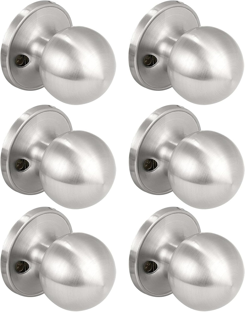 KNOBWELL Brushed Nickel Dummy Door Knob, Single Side Closet Door Knob, Individual Interior Door Knobs, Easy Installation, Satin Nickel Indoor Door Knob, 6 Pack