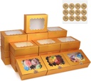 50 Pcs 8x6x2.5 Inch Bakery Boxes with Window, Gold Cookie Boxes for Gift Giving, Treat Box for Desserts, Macarons, Donuts, Pastries