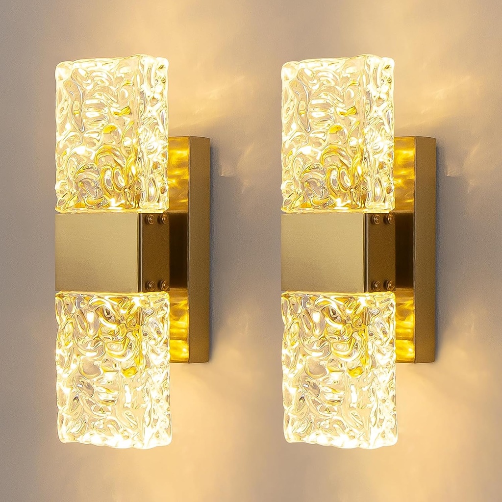 Gold Wall Sconces Set of Two, Modern Crystal Wall Sconce with App/Remote Control, 3000K-6500K Dimmable LED Crystal Wall Light Fixtures for Bathroom Vanity Bedroom Living Room Hallway(11.6 Inch)
