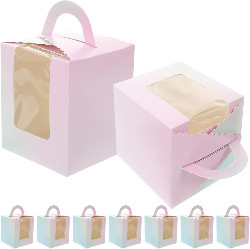 50pcs Boxes Window Mousse Cake Packing Boxes with Handle Small Dessert Carrier for Cupcakes Muffins and Parties and Celebrations