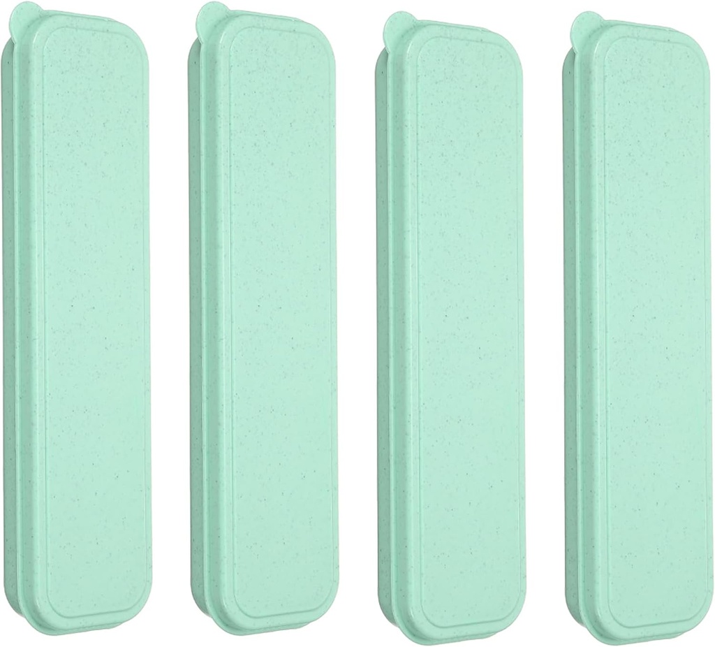 uxcell 4 Pcs Travel Utensil Holders with Case, 8.3" Portable Flatware Box with Slot Stand Reusable Plastic Travel Cutlery Case for Fork Spoon Chopsticks Lunch Box, Green (Flat Cover)
