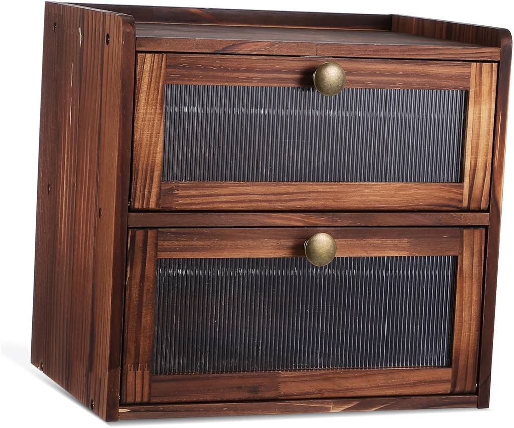 KICHOUSE Capacity Bread Box for Kitchen Countertop Rustic Double Layer Organizer with Magnetic Closure and Front Window Bread Storage for Homemade Baked