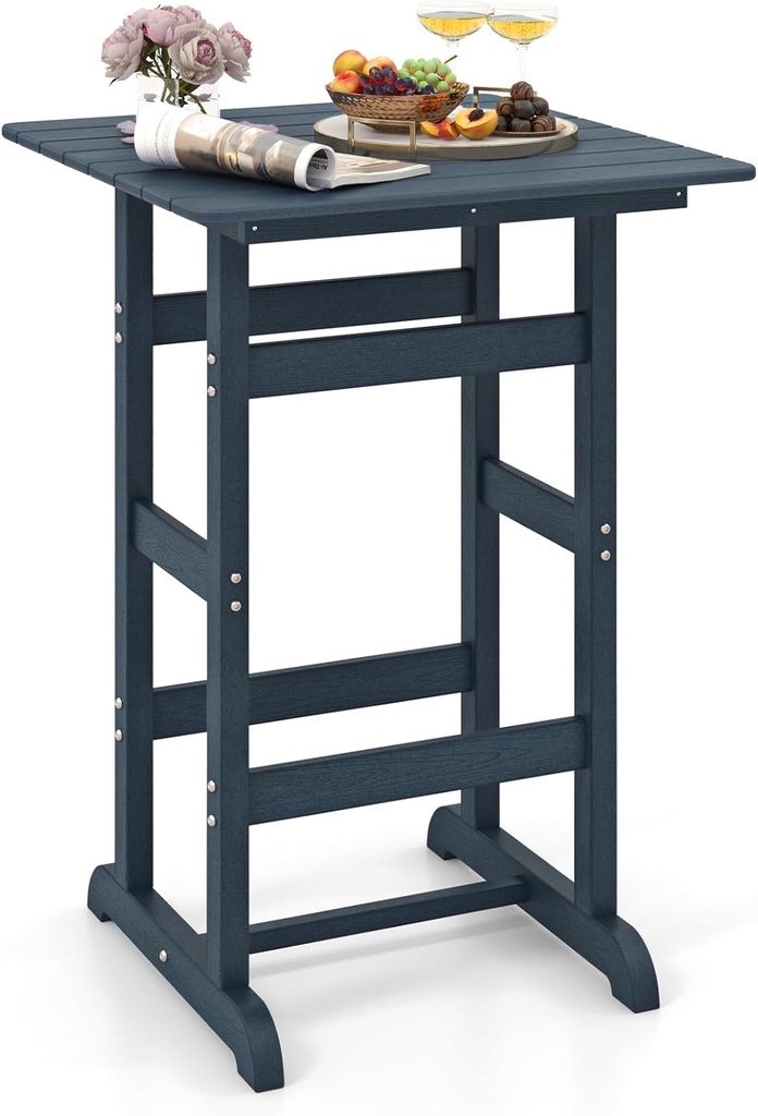 Giantex 42" Height Outdoor Tall Bar Table, HDPE Square Pub Tables with Wood Grains, High Top, Cocktail Bistro Table for Adirondack Chairs, Patio, Garden, Poolside, Yard, Balcony, Navy