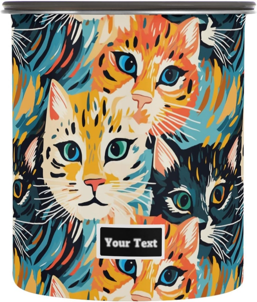 ALAZA Cat Painting Kitten Cats Airtight Coffee Bean Canister Customed 30oz Food Storage Containers with Lids For Gournd, Tea, Sugar, Flour, Rice, Cereal, Candy Cookie Jar