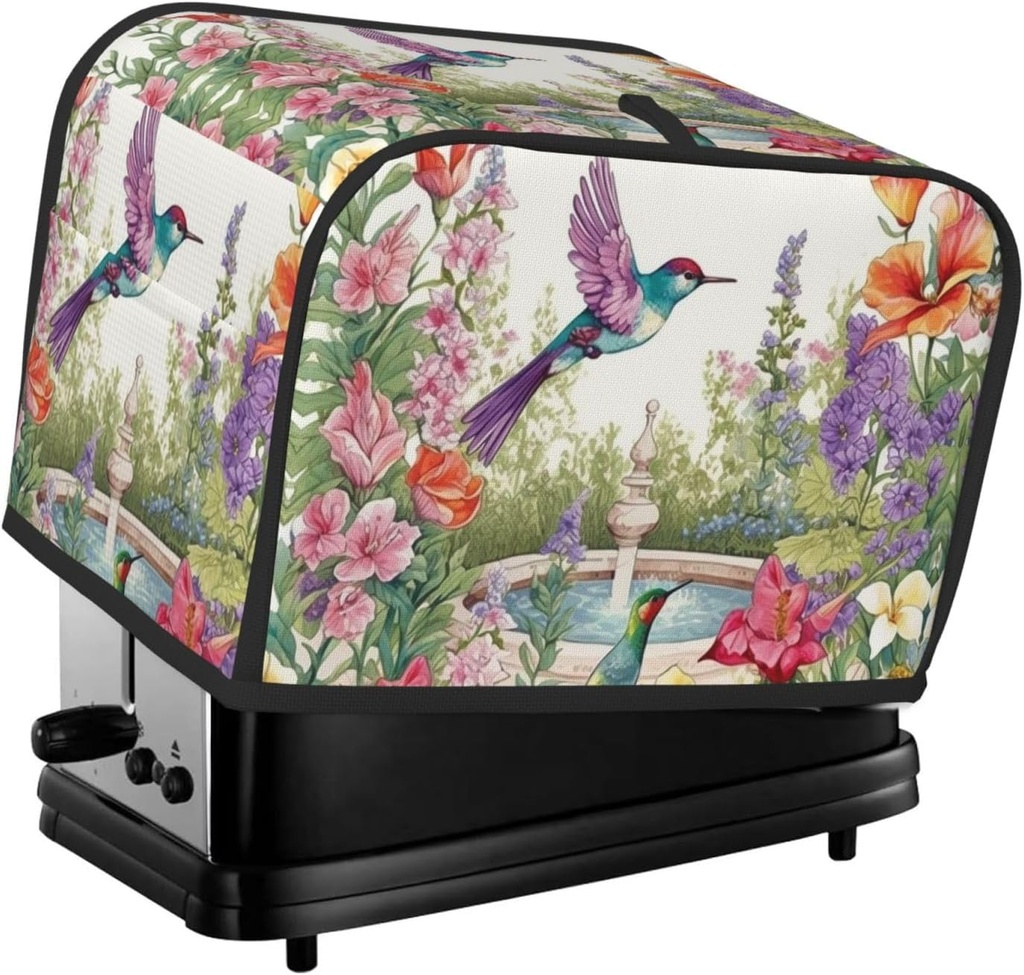 2 Slice Toaster Cover with Pocket Universal Size Toasters Dusts Covers Garden with birds and flowers Bread Machine Cover & Protection Bread Machine Protector Small Kitchen Appliance Covers