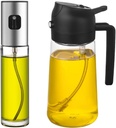 16oz/470ml Glass 2-in-1 Oil Sprayer & Pour Bottle +4oz/100ml Olive Oil Dispenser Bottle Set | Kitchen Food Grade Spray Appliances Gadgets for Cooking, Salad, Frying, BBQ(Set of 2)