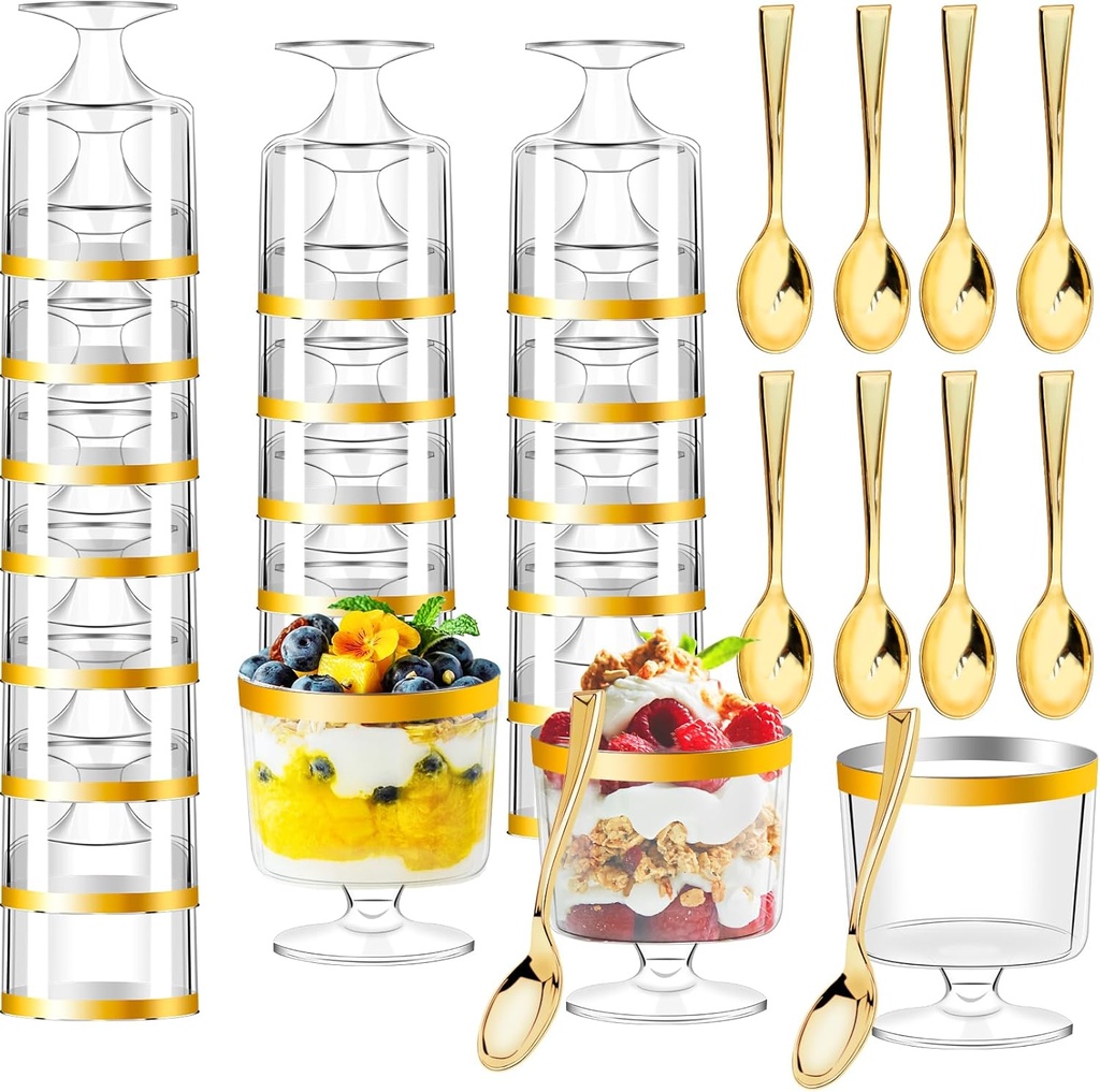 60 Pack Dessert Cups with Spoons,5oz Clear Plastic Dessert Parfait Cups,Mini Parfait Cup for Party,Disposable Round Serving Goblet Cup for Fruit Ice Cream Mousse Birthday Wedding Party