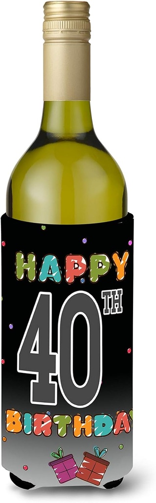 Caroline's Treasures CJ1123LITERK Happy 40th Birthday Wine Bottle Hugger Bottle Cooler Sleeve Hugger Machine Washable Collapsible Insulator Beverage Insulated Holder