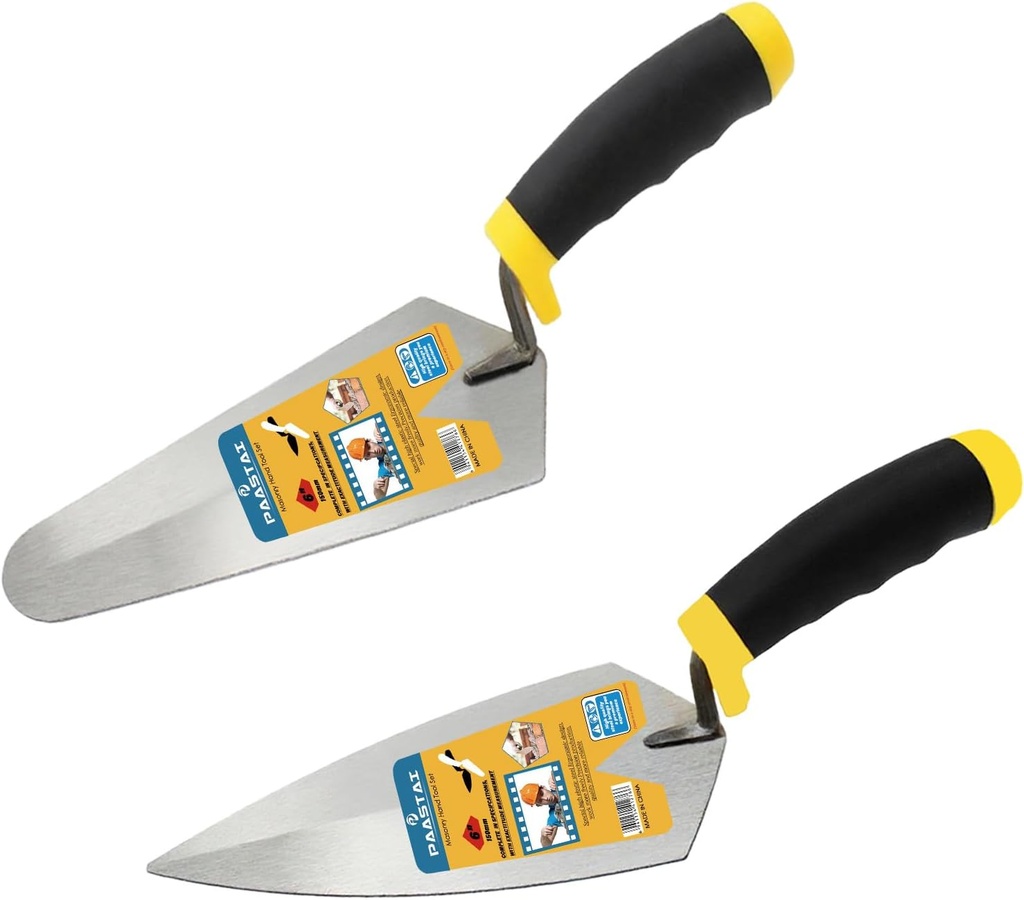 2 Pcs Masonry Trowel Set, 6" Round & Pointed Trowel Masonry, Set with Soft Non-Slip Handle, for ConcreteCement Plastering Tiles
