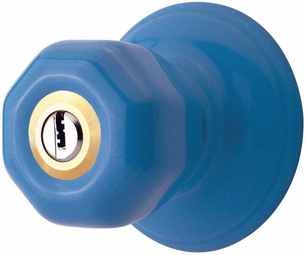 Renovators Supply Manufacturing Porcelain Door Lock 2 in Adjustable Backset Blue Hexagonal Door Knob with Lock