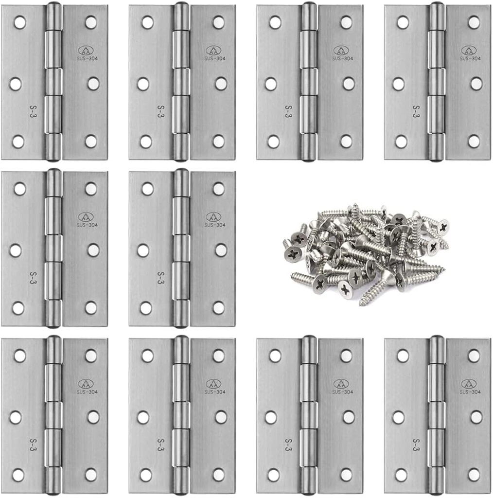 10pcs 304 Stainless Steel 2.5-inch Folding Butt Hinges Home Furniture Hardware Door Hinges for Case Lid Wooden Jewelry Box Lid (63mm x 41mm x 1.2mm)