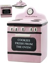 Ebros "Cookies Fresh From Oven!" Ceramic Vintage Pink Oven Cookie Jar With Seal Tight Lid Decorative 7.25"Tall Kitchen Accessory Figurine