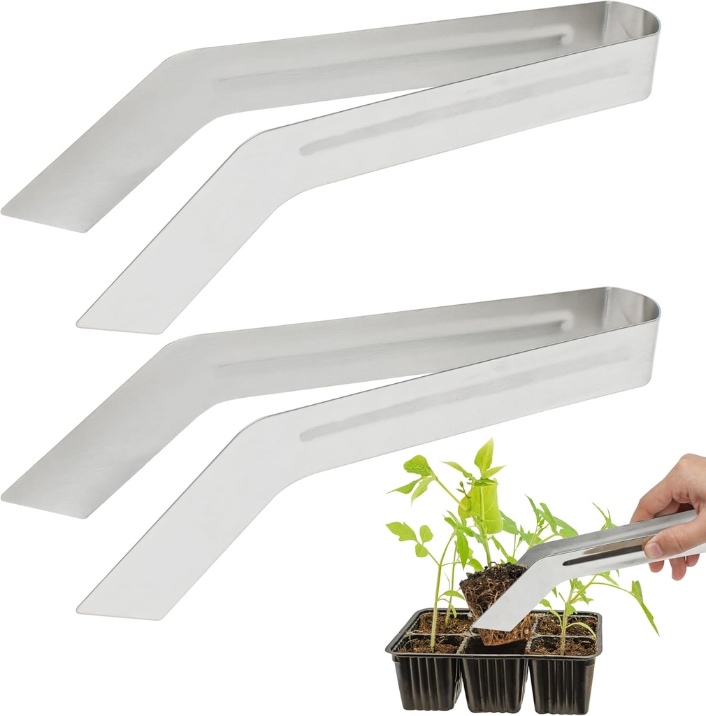 2pcs Seedling Transplant Tongs, Plant Gardening Transplanter Pliers Tool to Reduces Minimize Root Damage, Remove Seed Easily for Starters Horticultural Planting, 403 Stainless Steel Supplies, Silver