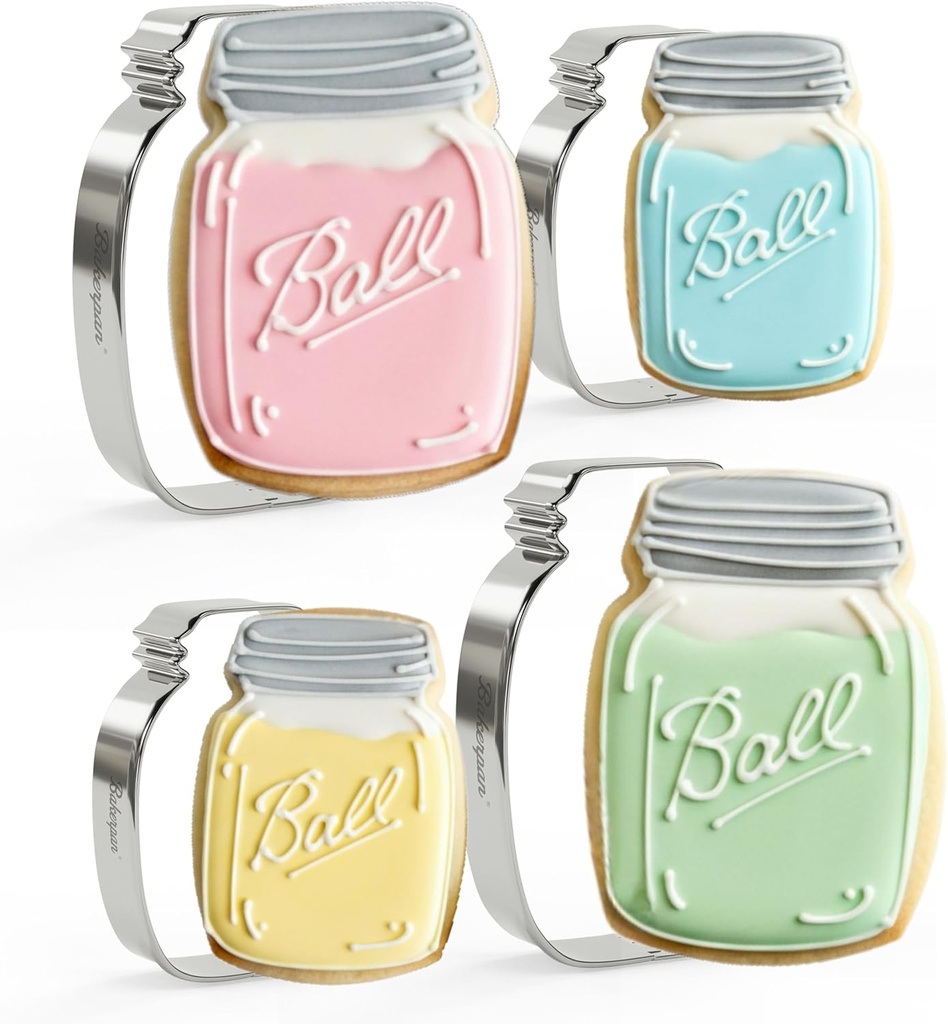 Bakerpan Stainless Steel Mason Jar Cookie Cutters, Jar Shape Cutter Set of 4 (3.5 Inch & 4.5 Inch)