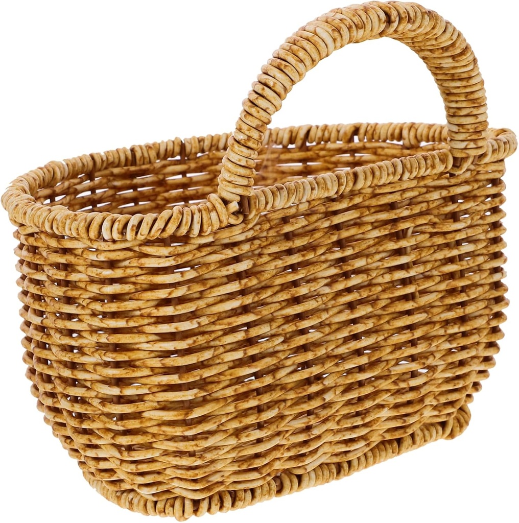 Large Woven Hanging Basket for Kitchen and Bathroom Wall Storage Handcrafted Rattan Style Organizer with Rustic Design Storage Bin for Sundries and Plants Suitable for Home and