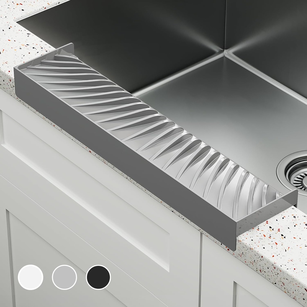 NiHome Multi-Use Silicone Kitchen Sink Edge Guard for Stone Countertop Edges 3.15"-4" Wide, Upgraded Slope Design with Raised Drainage Channels, Protector for Kitchen Sink, Bathtub, Wash Basin (Gray)