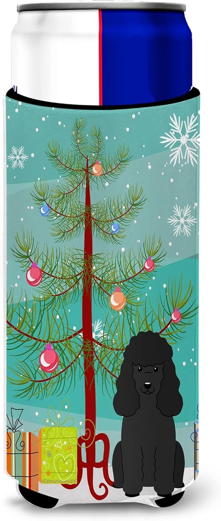 Caroline's Treasures Merry Christmas Tree Poodle Black Michelob Ultra Hugger for Slim Cans, Multicolor