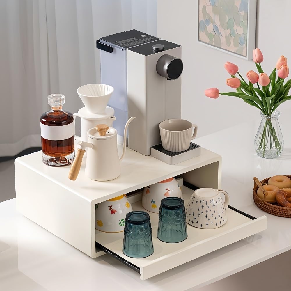 Coffee Station Organizer, Multi - Tier Kitchen Cup Holder, Tea Storage Shelf, Espresso Machine Stand for Bathroom, Kitchen, Living Room(White)