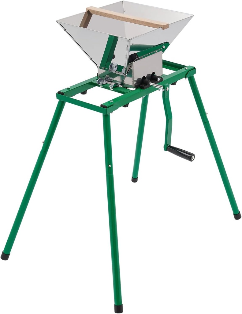 Fruit and Apple Crusher Stainless Manual Juicer Grinder, Portable Fruit Crusher Stainless Steel fruit Scatter Pulper with Flywheel and Stand for Wine and Cider Pressing