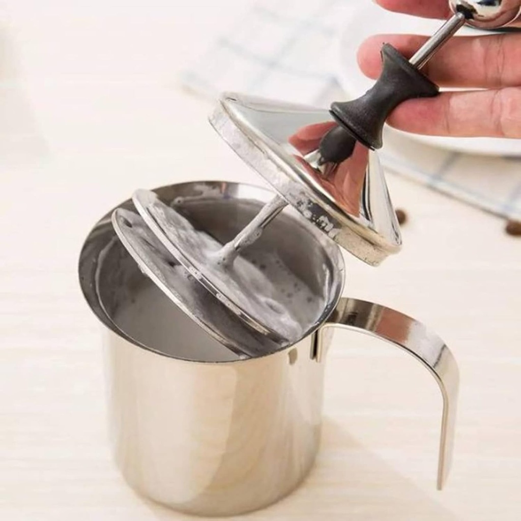 Foam Maker, Stainless Steel Manual Milk Frother, Manual Operated Milk Foam Maker, with Double froth screen, for Cappuccino Coffee Latte Hot Chocolate (800ML)