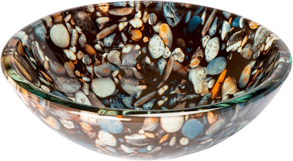 Eden Bath Natural Pebble Pattern 14" Round Glass Sink Bowl Bathroom Vessel Sink for Vanity Top
