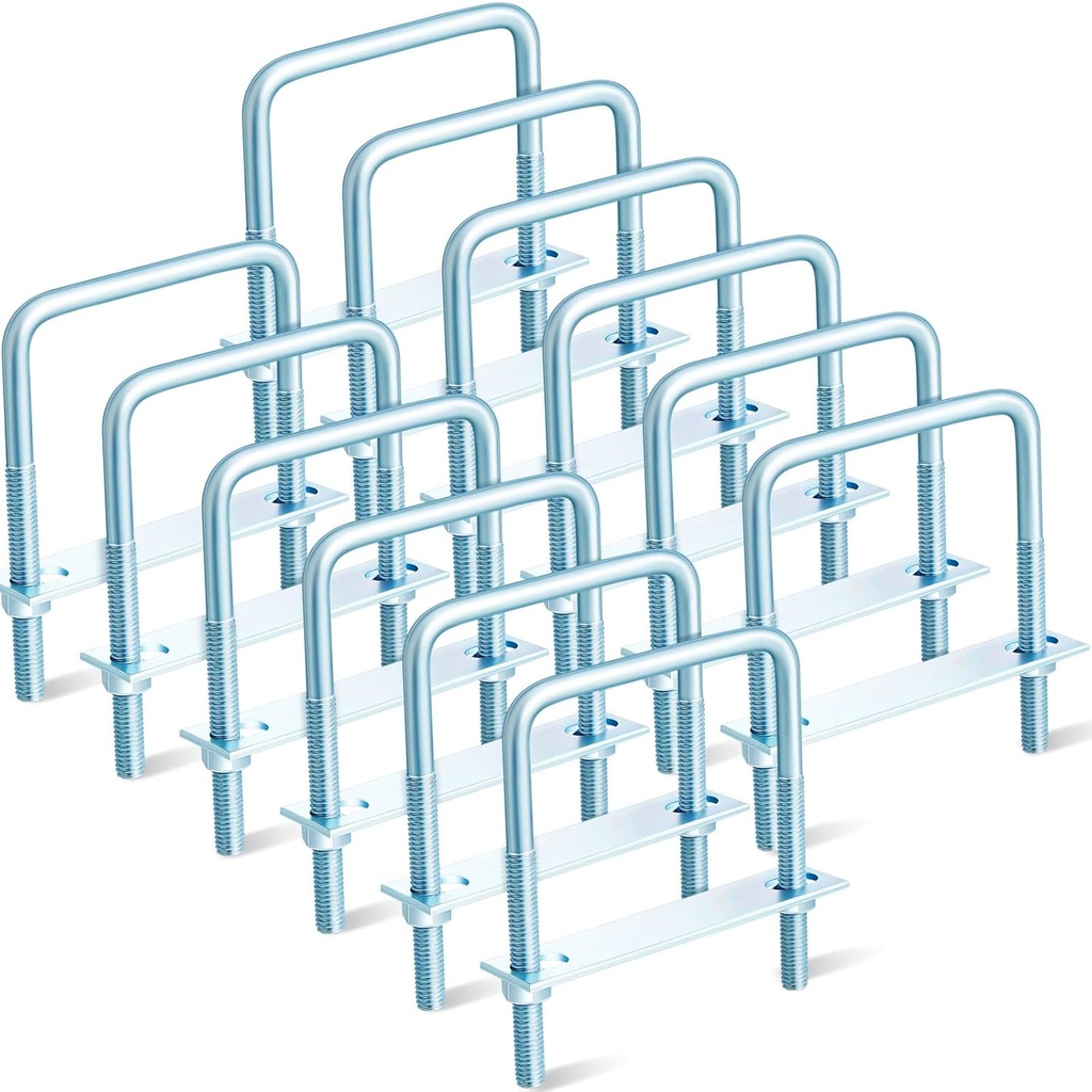 Zonon 12 Pcs 3/8" x 4" x 5" Square U Bolt with Frame Plates and Nuts Zinc Plated U Clamp Bolts for Boat Trailer Tube Rectangular Wood Industrial Supplies and Metal Object