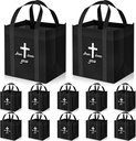 SATINIOR 12 Pcs Christian Reusable Handle Grocery Bags, Religious Bible Tote Bulk Large Washable Foldable Shopping Fathers Day Gift Bags Holds 100 Lbs, 15" H x 13" L x 10. 2" W(Black)