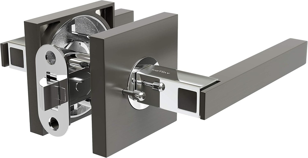 Avalon 0590 'Nika' - Modern Door Handle Lever Set in Satin Gunmetal Finish (Privacy/Passage)