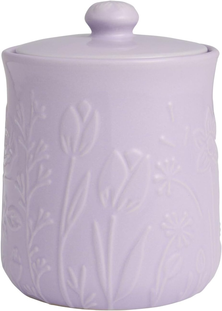 In the Meadow Kitchen Storage Canister, Floral Lilac Ceramic Jar with Lid, Airtight Food Storage Containers & Kitchen Decor for Baking, Chip-Resistant Countertop Caddies for Candy, Coffee,Sugar or Tea