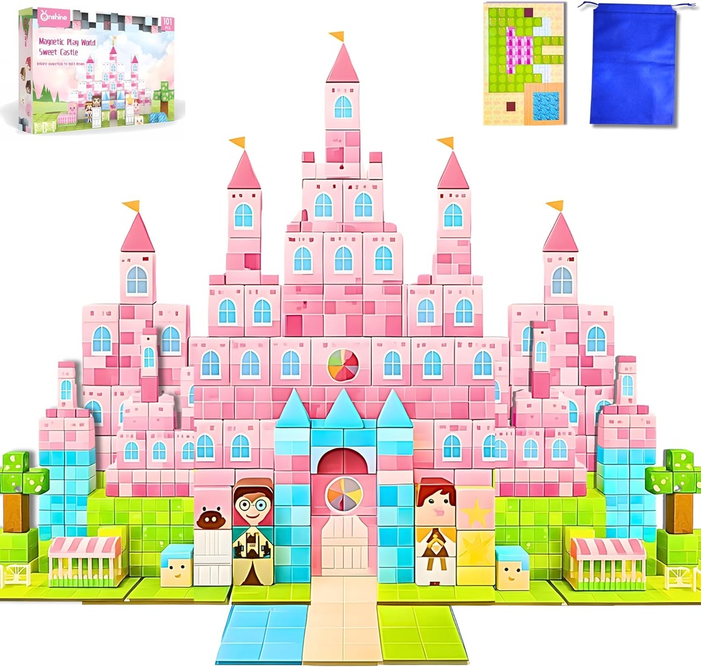 101 PCS Magnetic Building Blocks (0.8") with Magnetized Theme Board for Stability, STEM Toy & Building Blocks Set for Kids Ages 3-12, Educational Magnetic Toy for Creative & Building Games