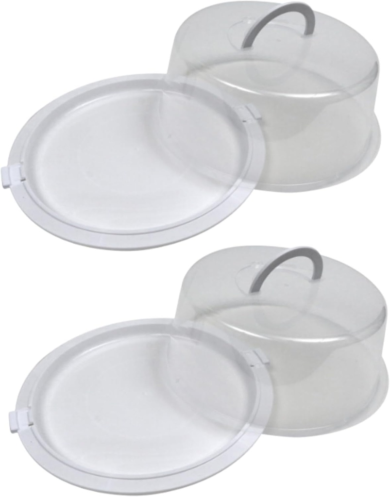 Generic SOL MAR Sure Fresh Reusable Plastic Cake Container with Lid Pack of 2- Protect and Transport Delicious Creations, Freezer Safe Food 12x4.75 in. Bonus of Gesrwte, Clear