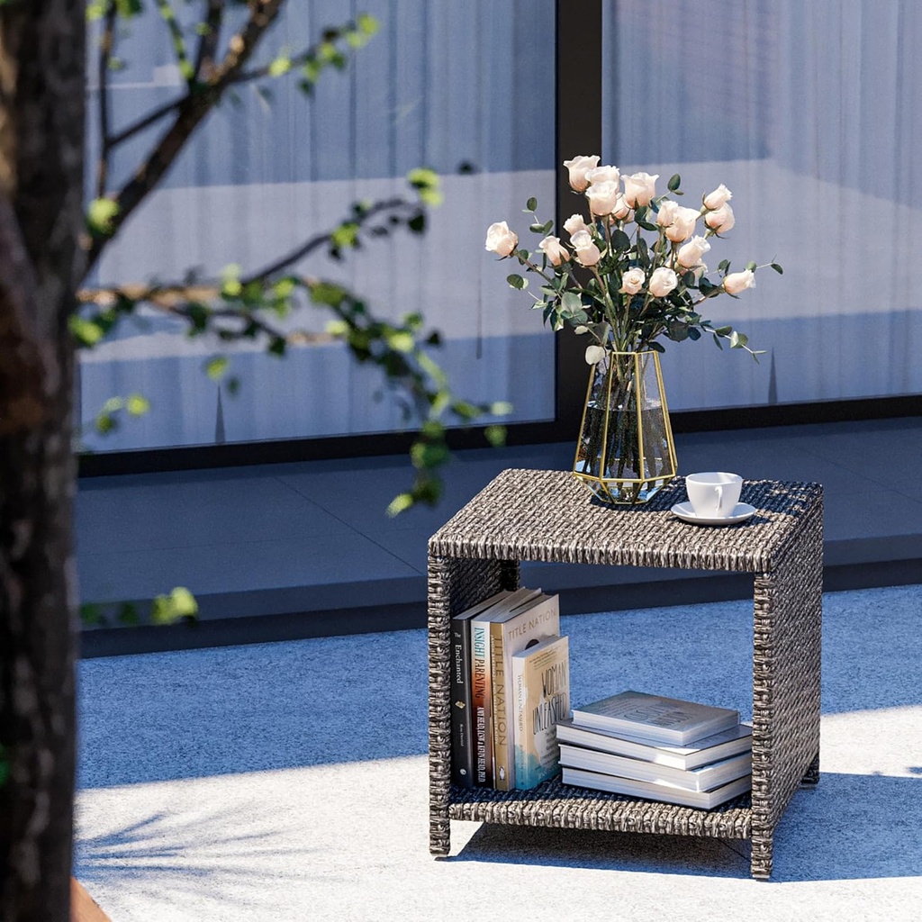 Patiopia1 Piece Patio Furniture Set, Rattan Balcony Coffee Table for Poolside, Porch, Lawn, Garden, Balcony(Gray)