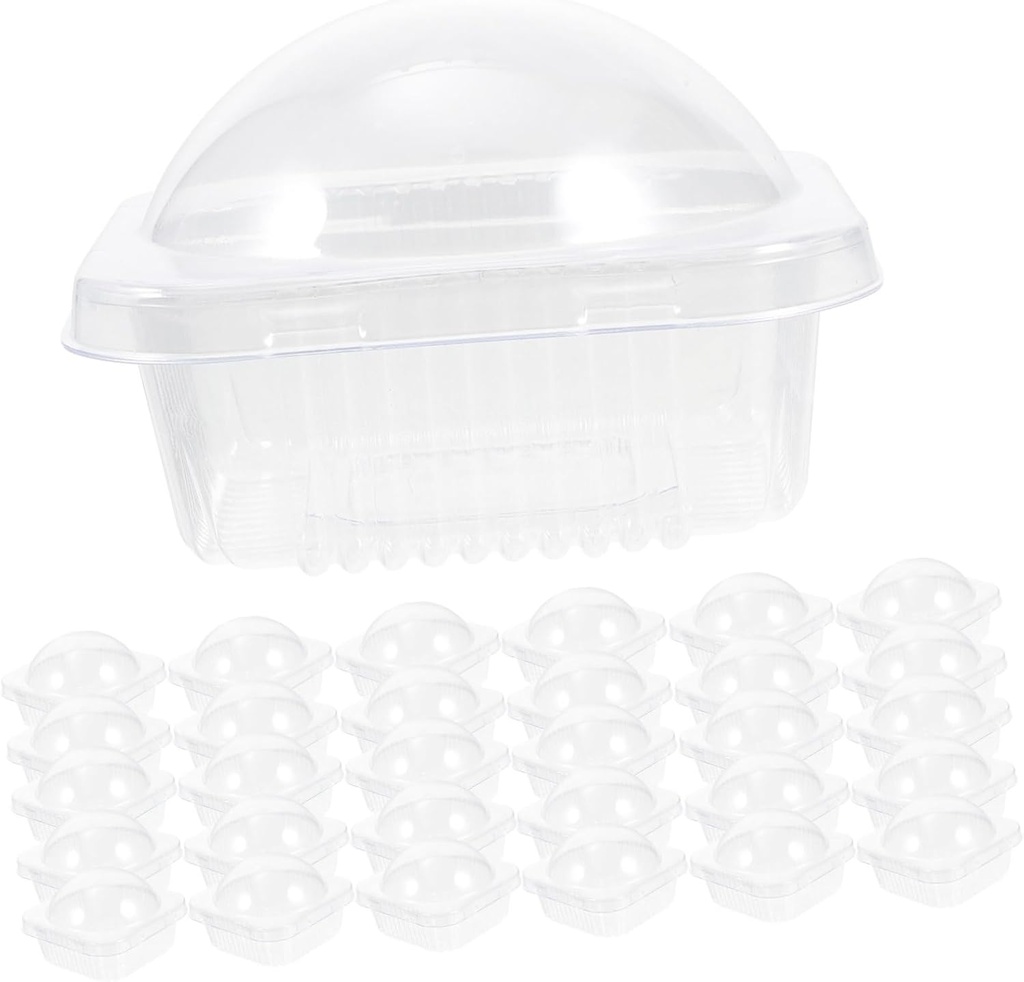 PRETYZOOM Cupcake Transport Container 50 Pcs Mini Cupcake Boxes with Lids Plastic Cake Jars Lids Lead Phthalate Packaging Boxes