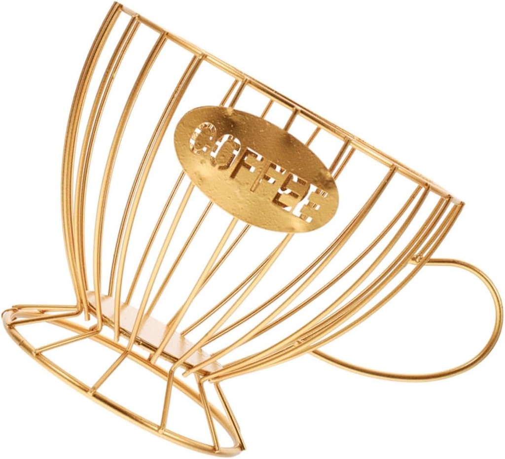 Coffee Capsule Fruit Storage Basket Large Capacity Iron Holder for Snacks and Coffee Capsules Multi-use Organizer for Countertops at Home Office Gold Finish